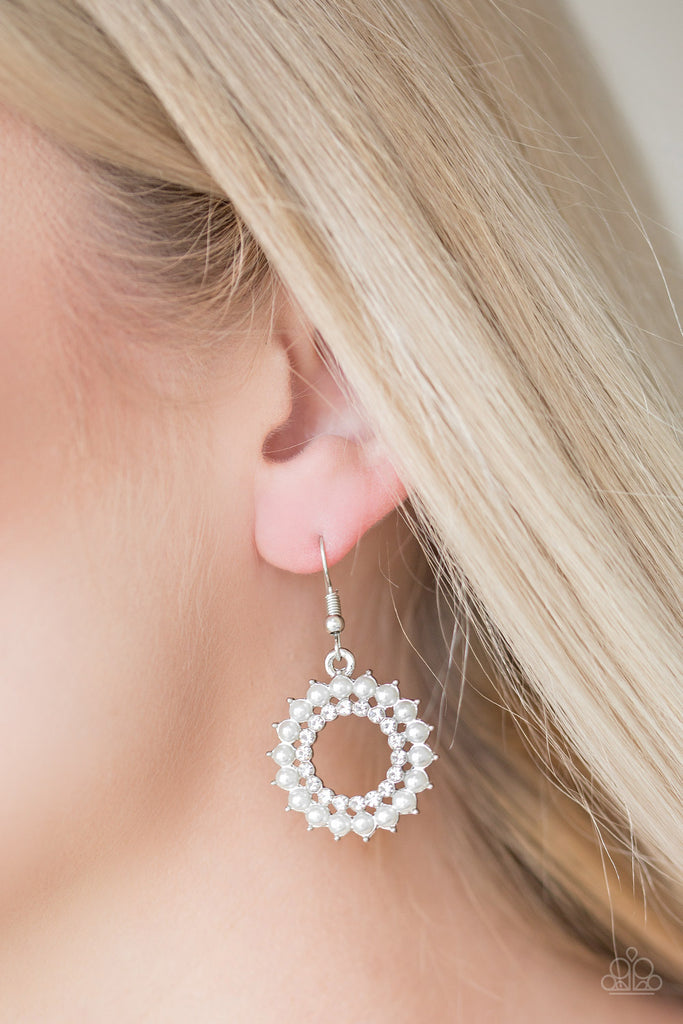 Wreathed In Radiance - White Earrings-Paparazzi - The Sassy Sparkle
