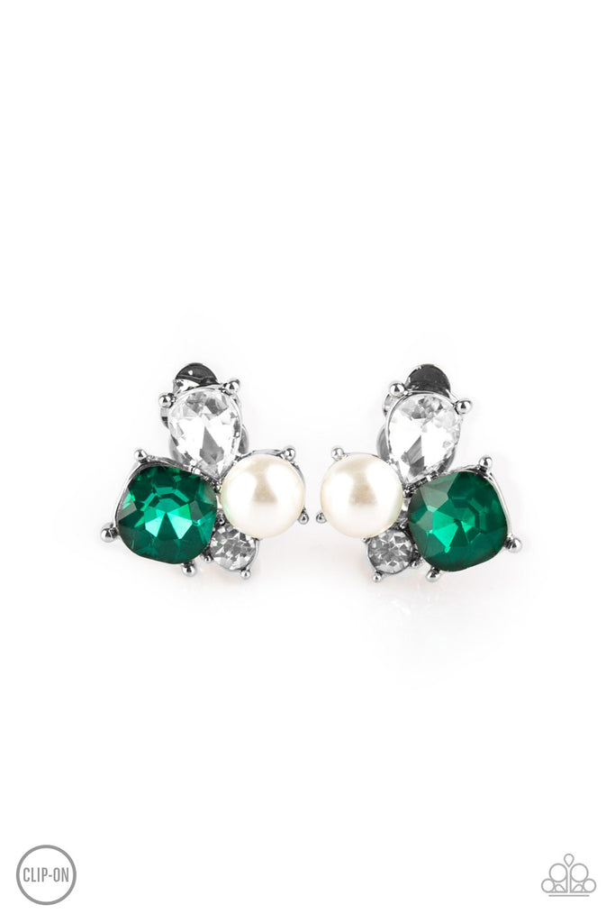 Highly High-Class - Green Pearl Clip-On Earring-Paparazzi