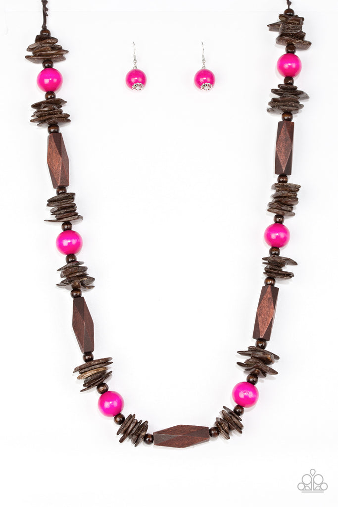 Cozumel Coast - Pink Wood Necklace-Paparazzi - The Sassy Sparkle