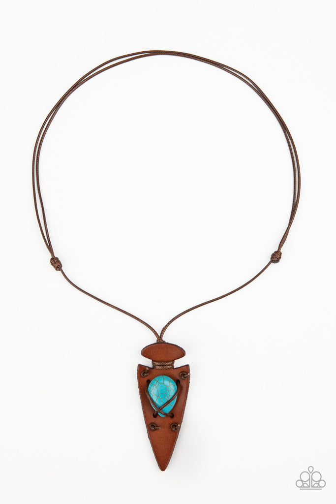 Hold Your ARROWHEAD Up High - Blue Stone/Leather Urban Necklace-Paparazzi