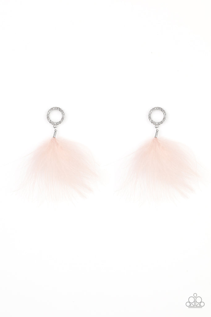 BOA Down - Pink Feather Post Earring-Paparazzi - The Sassy Sparkle