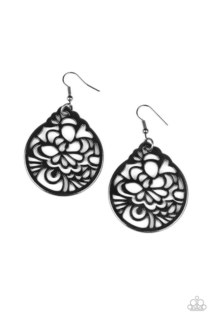 Garden Mosaic-Black Earring-Gunmetal-Paparazzi-Floral design - The Sassy Sparkle