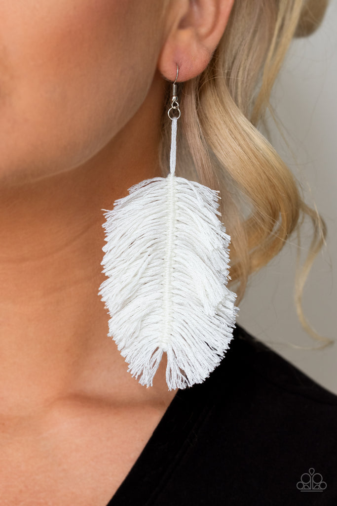Hanging By A Thread-White Earring - The Sassy Sparkle