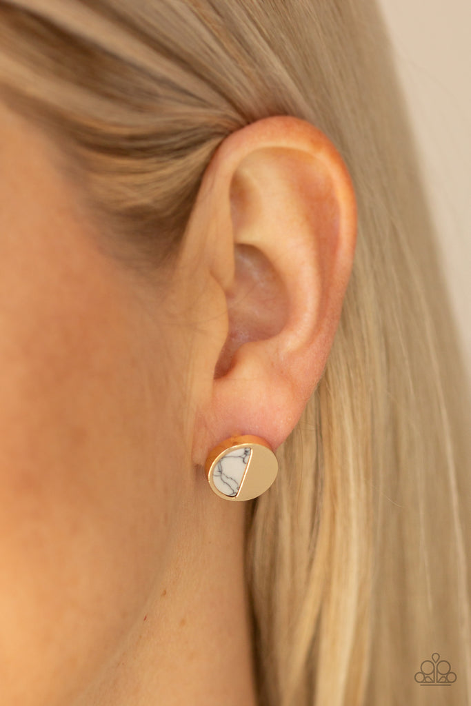 Marble Minimalist-White earrings-Post-Stone-Dainty-Paparazzi - The Sassy Sparkle