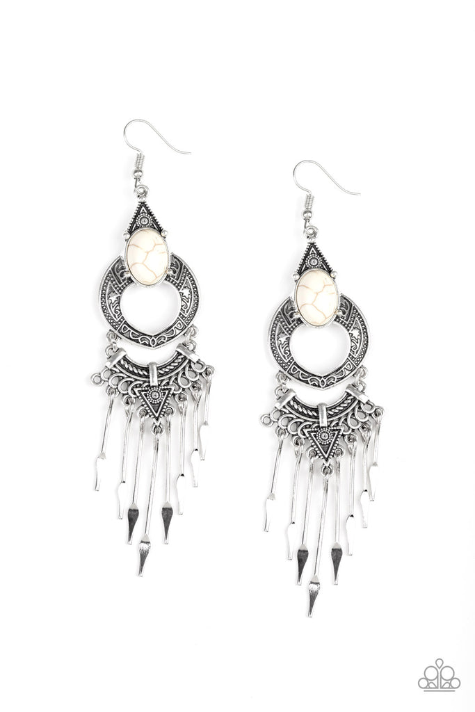 Southern Spearhead-White Paparazzi Earrings - The Sassy Sparkle