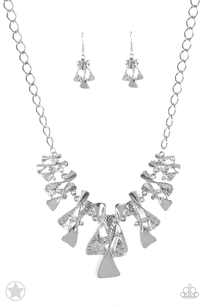 Paparazzi-The Sands Of Time-Silver Blockbuster Necklace-White rhinestones - The Sassy Sparkle