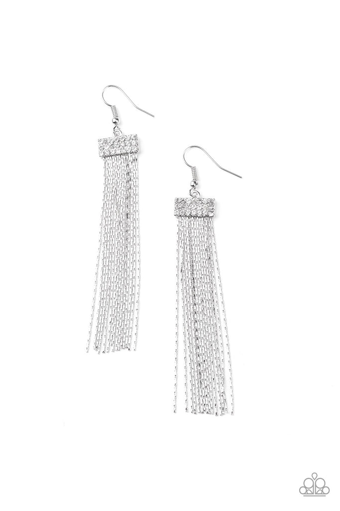 Twinkling Tapestry-White Earring-Paparazzi - The Sassy Sparkle