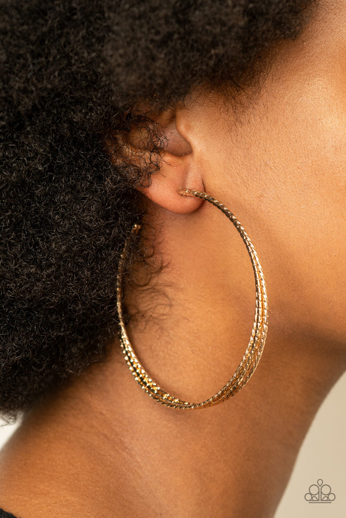 Watch and Learn-Gold Hoop Earrings-Paparazzi - The Sassy Sparkle