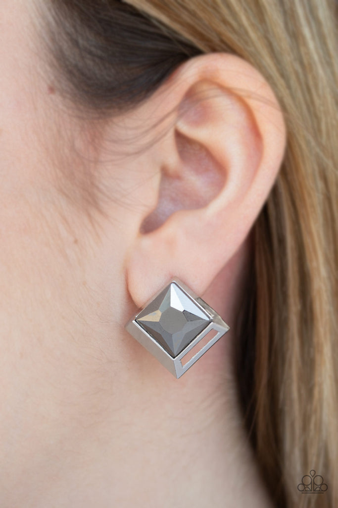 Stellar Square - Silver Post Earring-Paparazzi