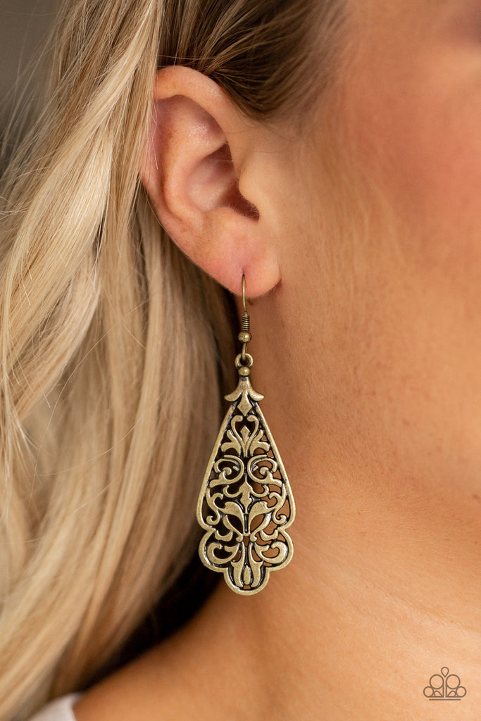 Greenhouse Goddess - Brass Earring-Paparazzi