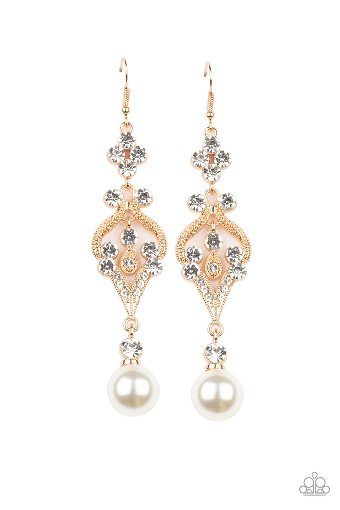 Elegantly Extravagant - Gold Pearl Earring-Paparazzi