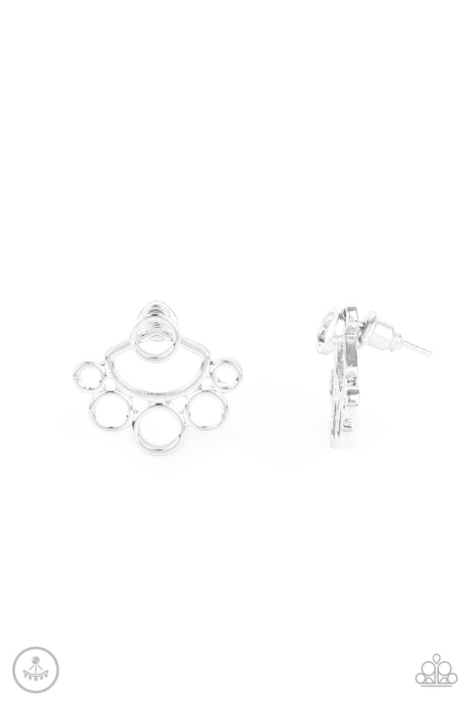 Completely Surrounded - Silver Post Jacket Earring-Paparazzi