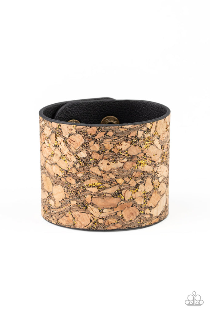Paparazzi-Cork Congo-Brass Urban Bracelet-wrap and snap-leather - The Sassy Sparkle