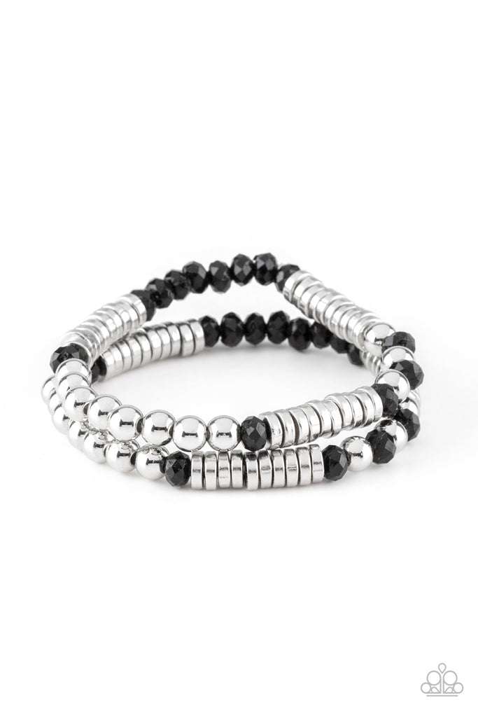 Paparazzi-Downright Dressy-Black and Silver Stretchy Bracelet Set - The Sassy Sparkle