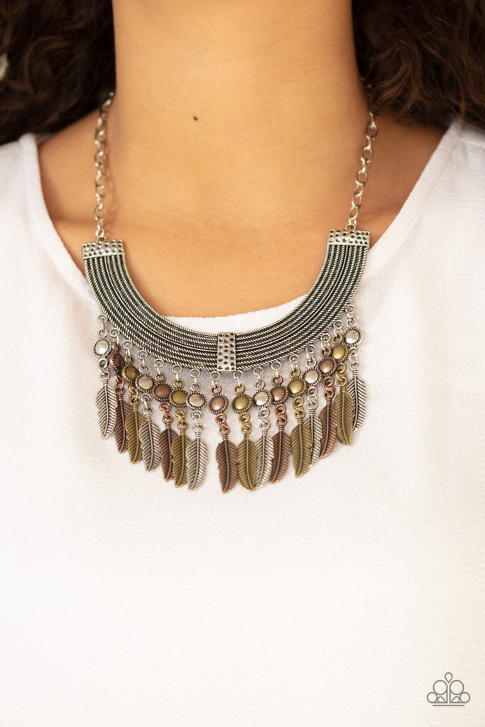 Paparazzi-Fierce In Feathers-Multi Necklace-Statement-Mixed Metals - The Sassy Sparkle