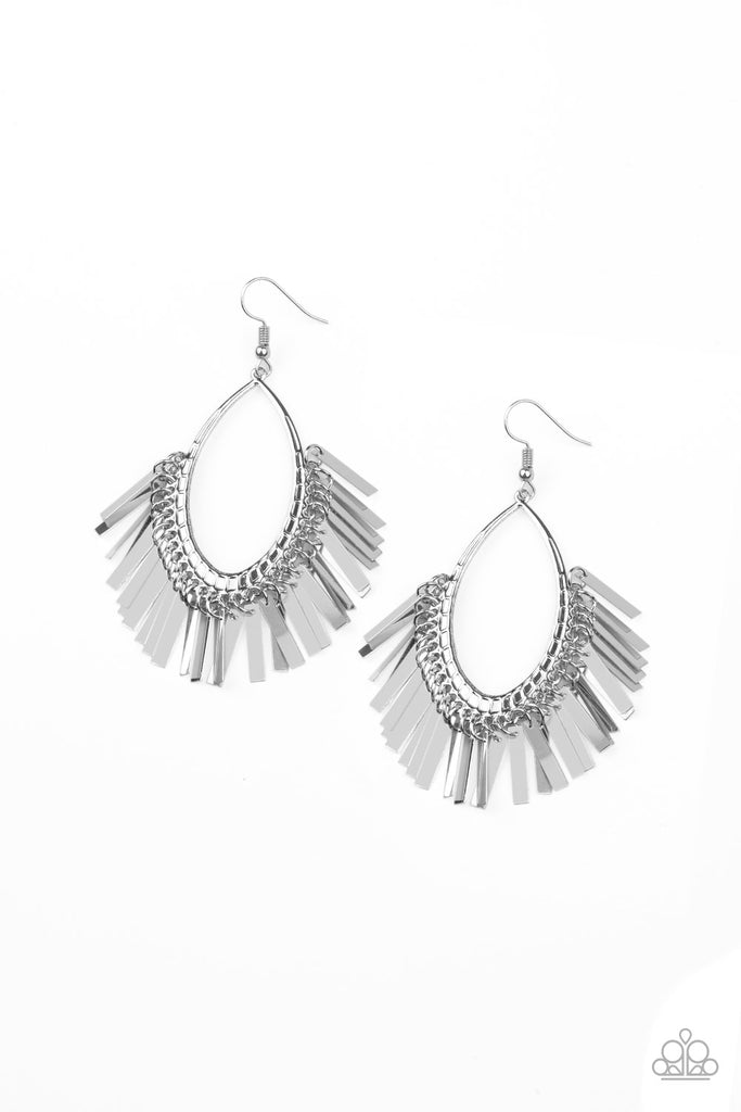 Fine Tuned Machine-Silver $5 Paparazzi Earrings - The Sassy Sparkle