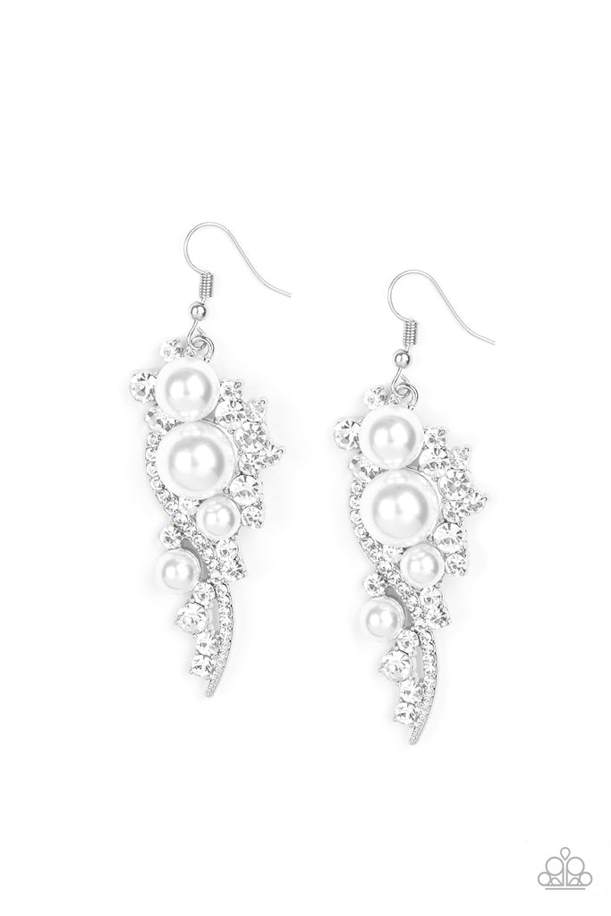 High-End Elegance-White Rhinestone and Pearl earrings-Paparazzi - The Sassy Sparkle