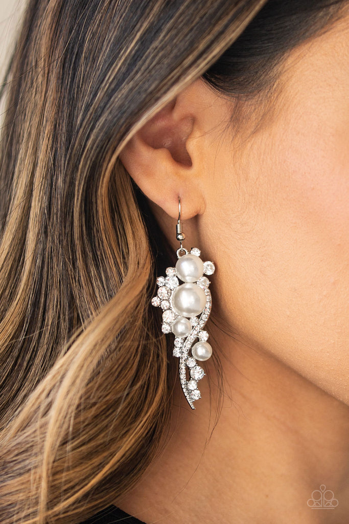 High-End Elegance-White Rhinestone and Pearl earrings-Paparazzi - The Sassy Sparkle