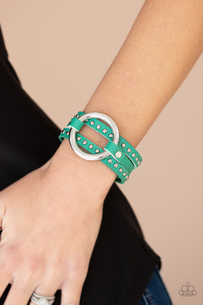 Paparazzi-Studded Statement Maker-Green Urban Leather Bracelet - The Sassy Sparkle