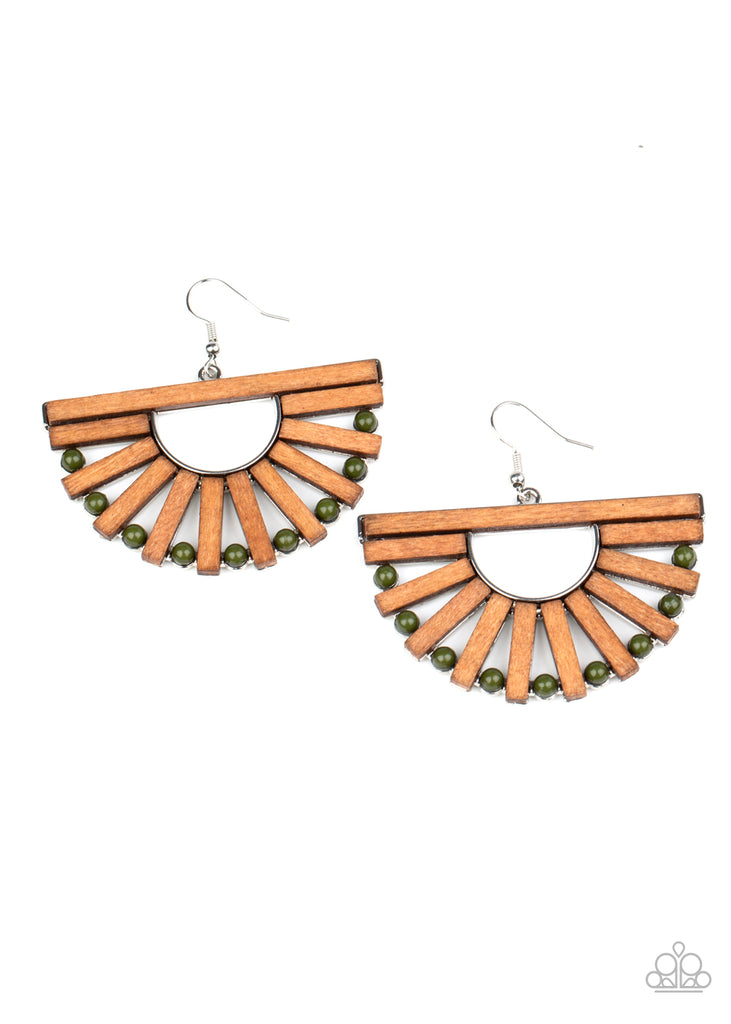 Wooden Wonderland-Green Earring-Wood-Paparazzi - The Sassy Sparkle