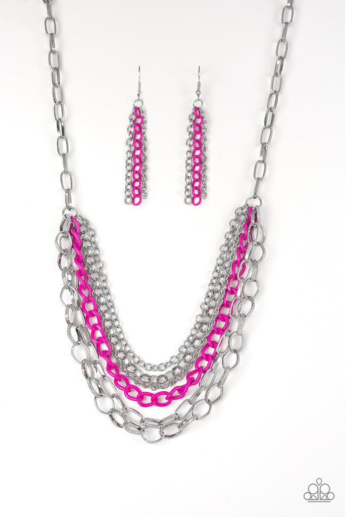 Color Bomb-Pink  Necklace-layered-chains-Paparazzi - The Sassy Sparkle