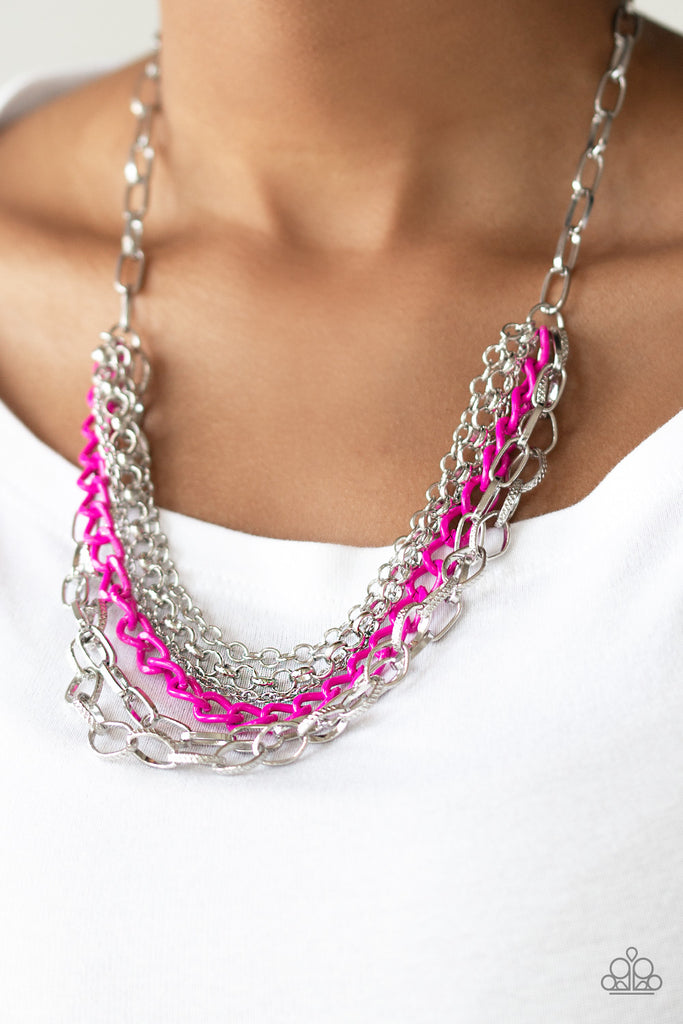 Color Bomb-Pink  Necklace-layered-chains-Paparazzi - The Sassy Sparkle