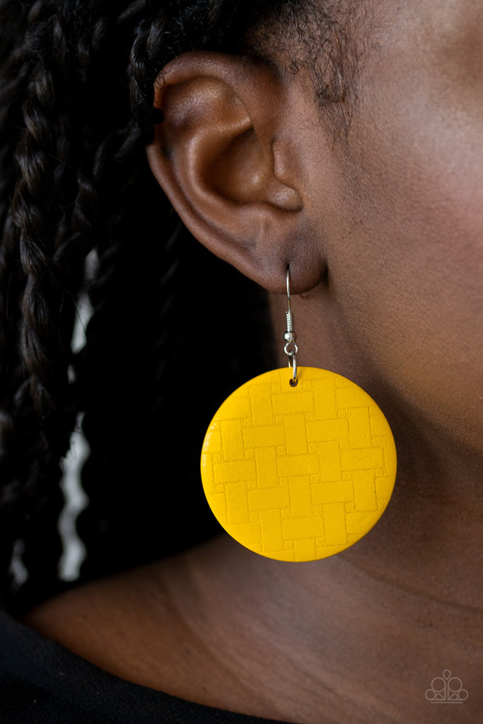 Natural Novelty - Yellow Wood Earring-Paparazzi