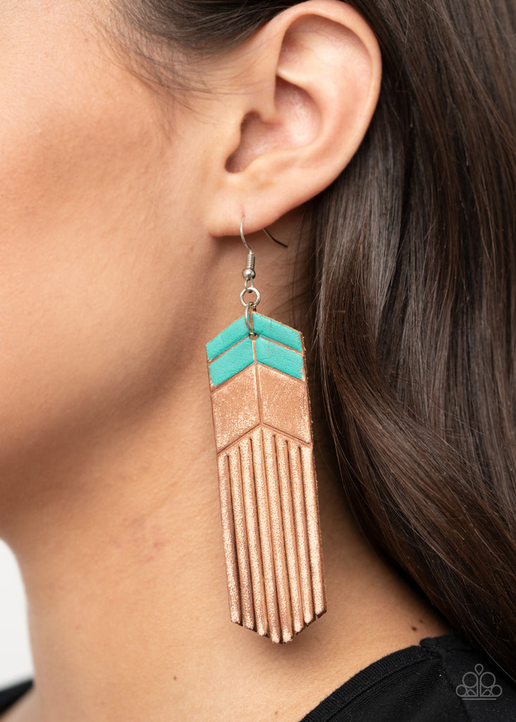 Desert Trails - Blue Leather Earring-Paparazzi