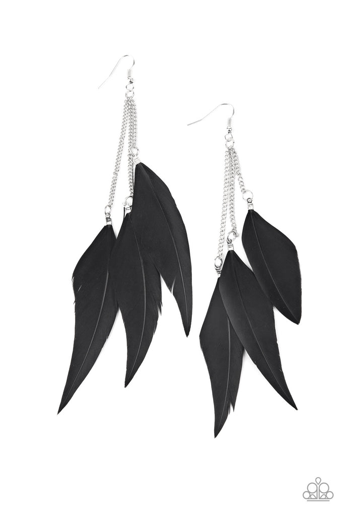 West Side Western - Black Feather Earring-Paparazzi - The Sassy Sparkle