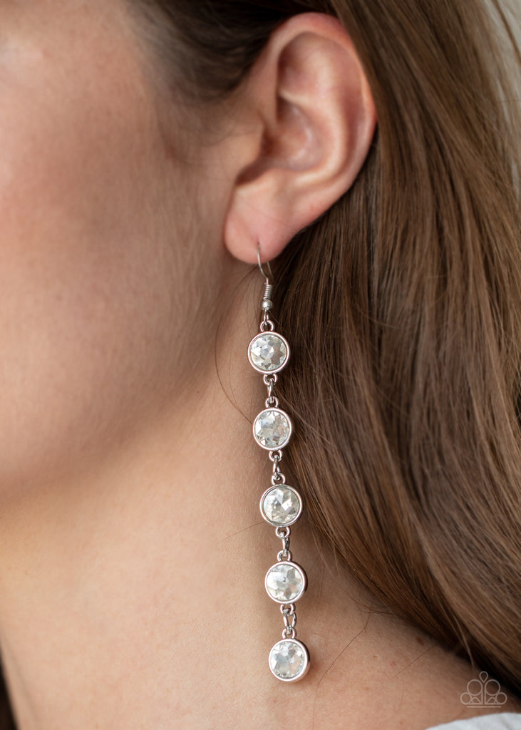 Trickle Down Twinkle - White Earring-Paparazzi