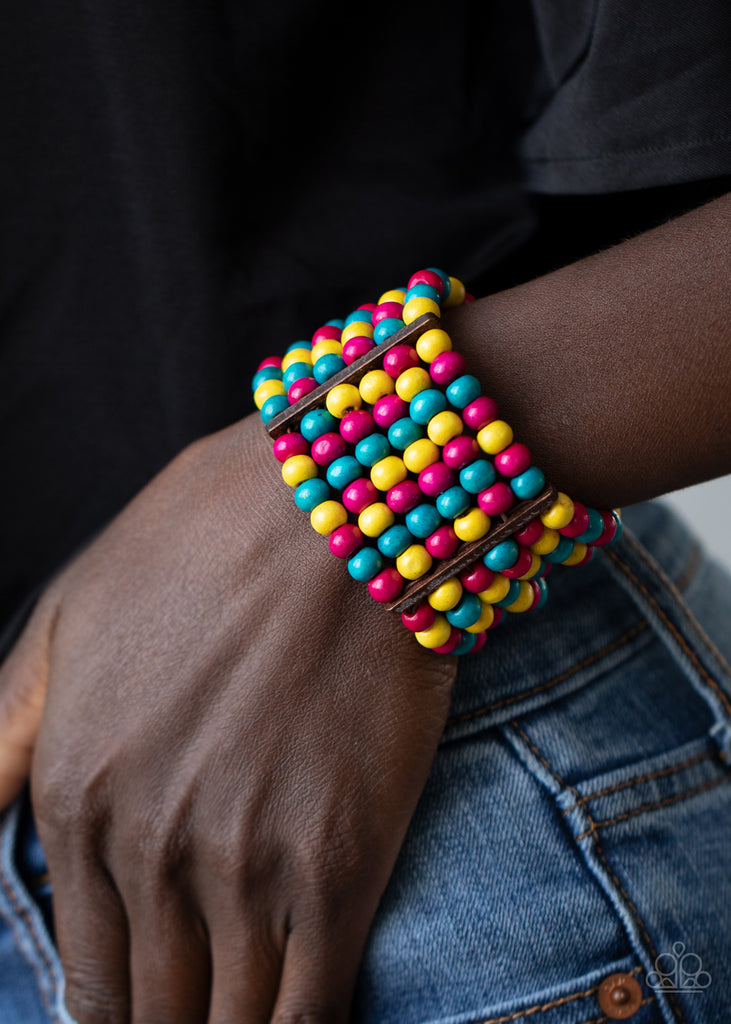 Tanning In Tanzania - Multi Wood Bracelet-Paparazzi