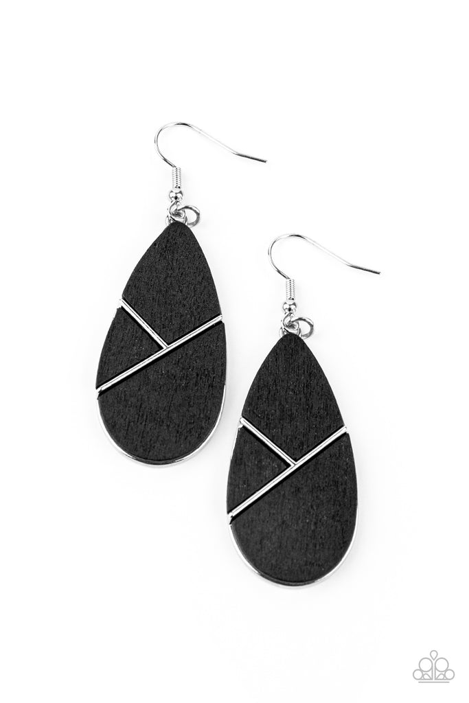 Sequoia Forest - Black Wood Earring-Paparazzi