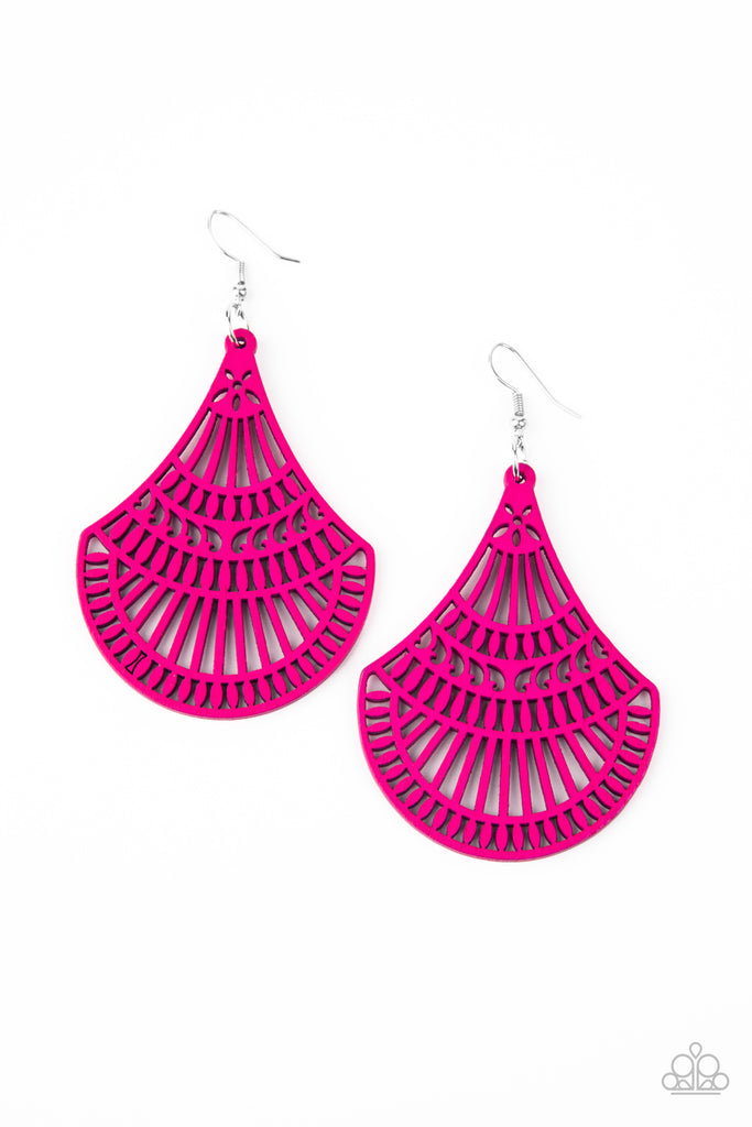 Tropical Tempest - Pink Wood Earring-Paparazzi