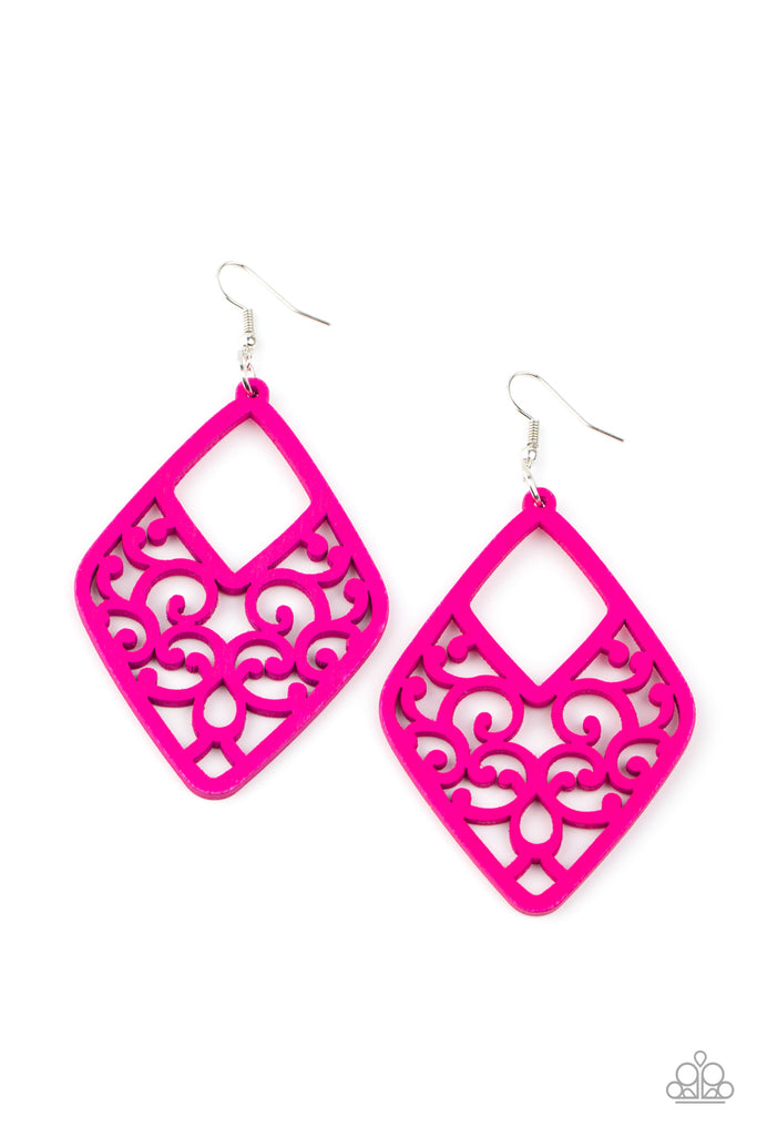 VINE For The Taking - Pink Wood Earring-Paparazzi