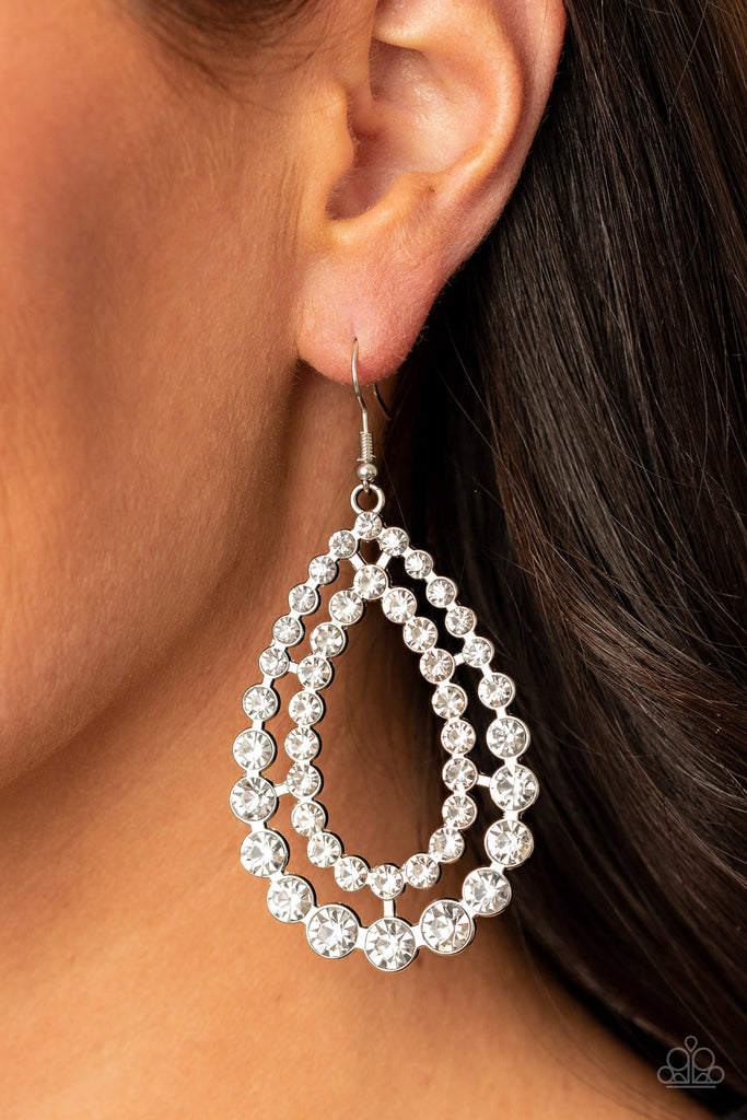 Glacial Glaze - White Earring-Paparazzi - The Sassy Sparkle