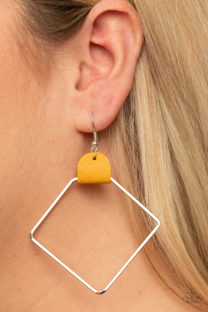 Friends of a LEATHER - Yellow Leather Earring-Paparazzi