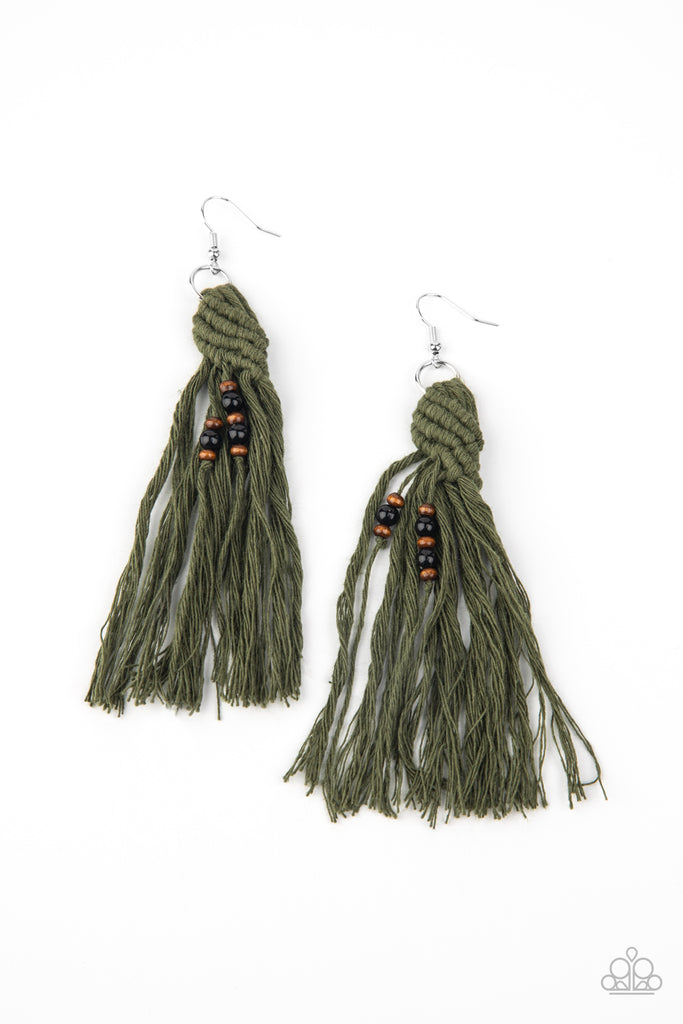 Beach Bash - Green Tassel Earring-Paparazzi