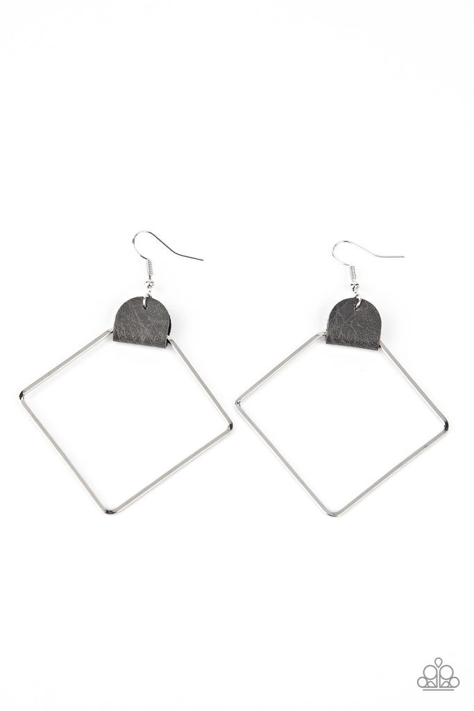 Friends of a LEATHER - Silver Leather Earring-Paparazzi