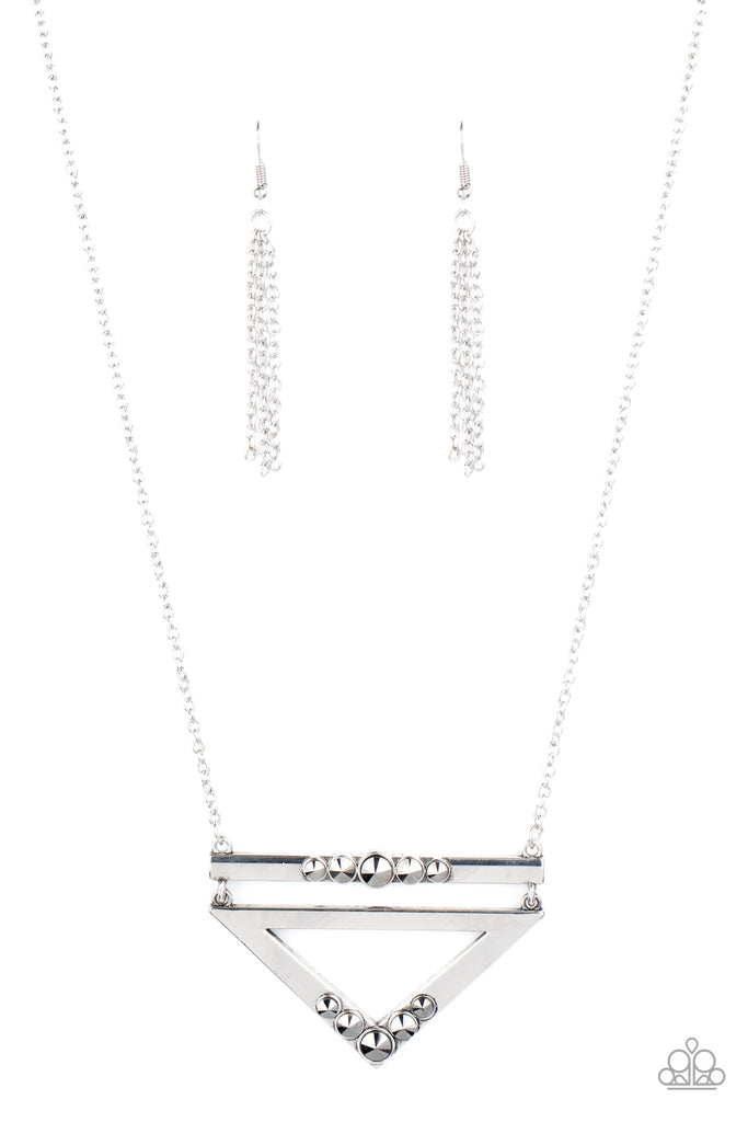 Triangulated Twinkle - Silver Necklace-Paparazzi - The Sassy Sparkle