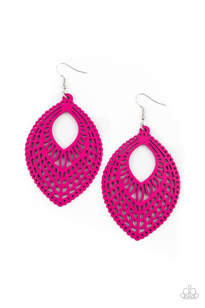 One Beach At A Time - Pink Wood Earring-Paparazzi