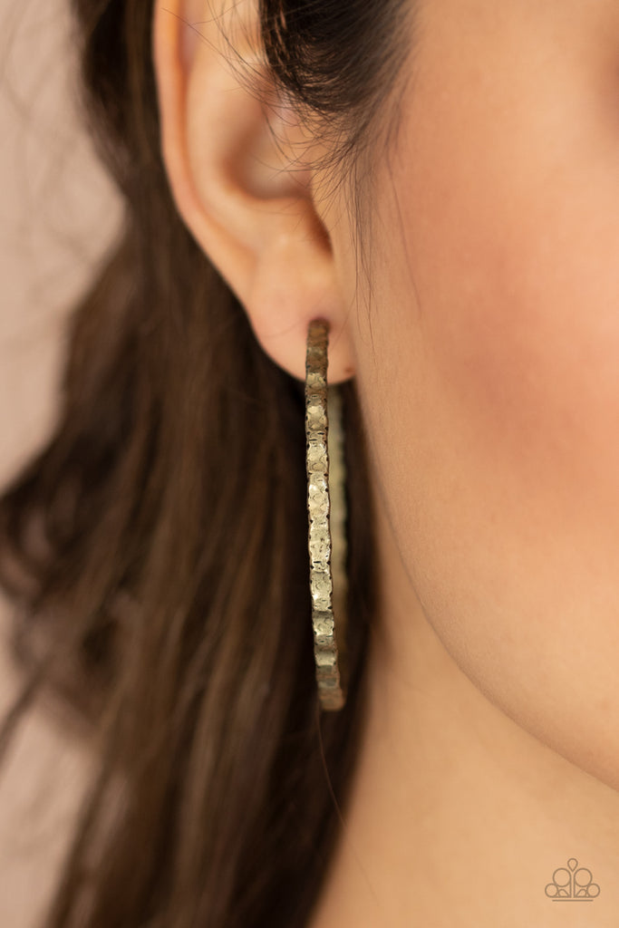 Grungy Grit - Brass Post Earring-Paparazzi