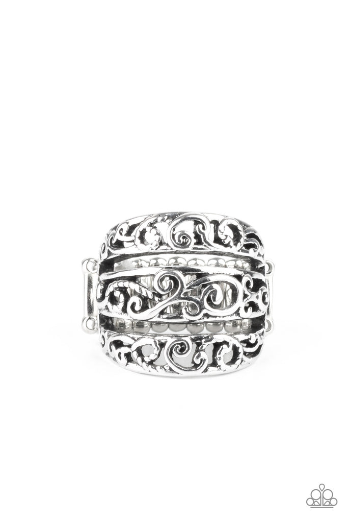 Brushed in an antiqued finish, three rows of frilly silver filigree layer across the finger for a seasonally stacked look. Features a stretchy band for a flexible fit.  Sold as one individual ring.  New Kit