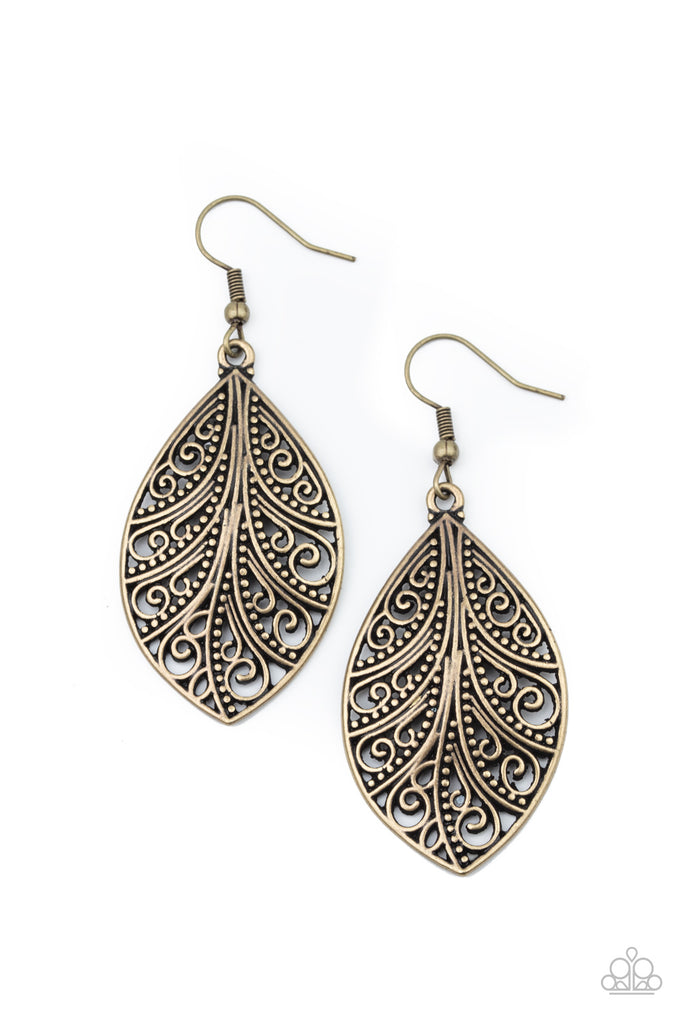 One VINE Day - Brass-Paparazzi Earring - The Sassy Sparkle