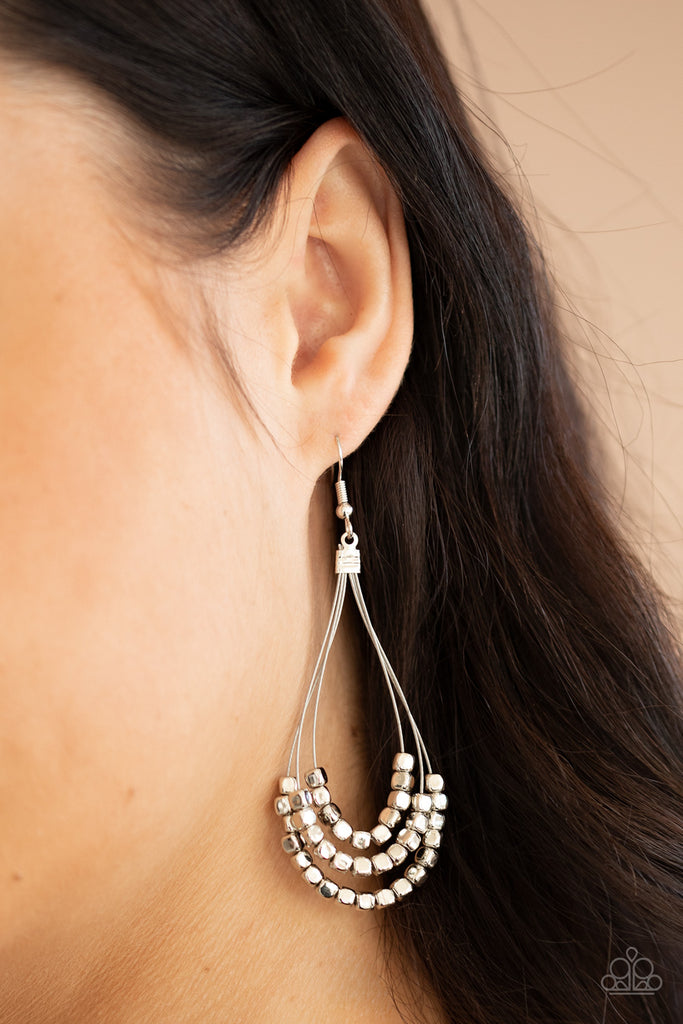 Off The Blocks Shimmer - Silver Earring-Paparazzi