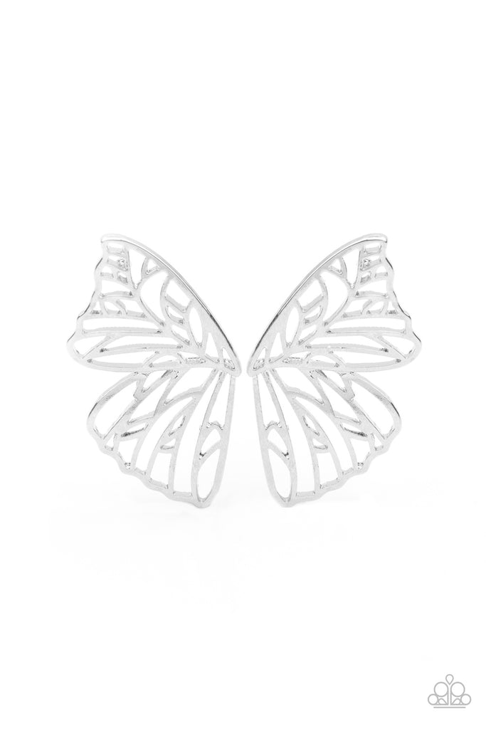 Butterfly Frills - Silver Earring-Paparazzi - The Sassy Sparkle