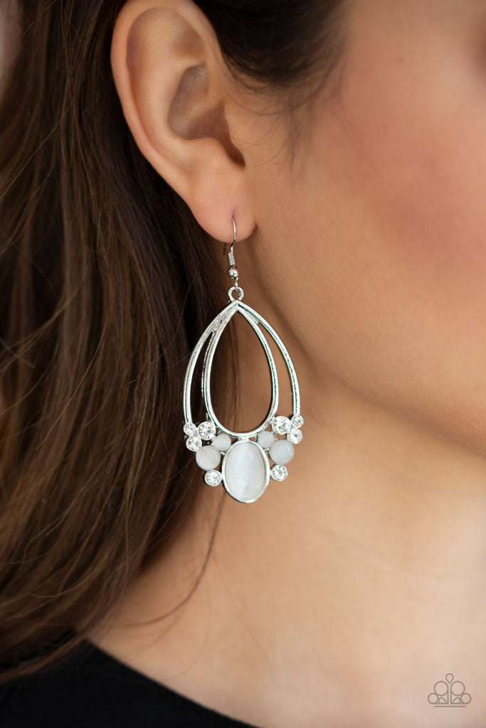 Look Into My Crystal Ball - White Earring-Moonstone-Paparazzi - The Sassy Sparkle