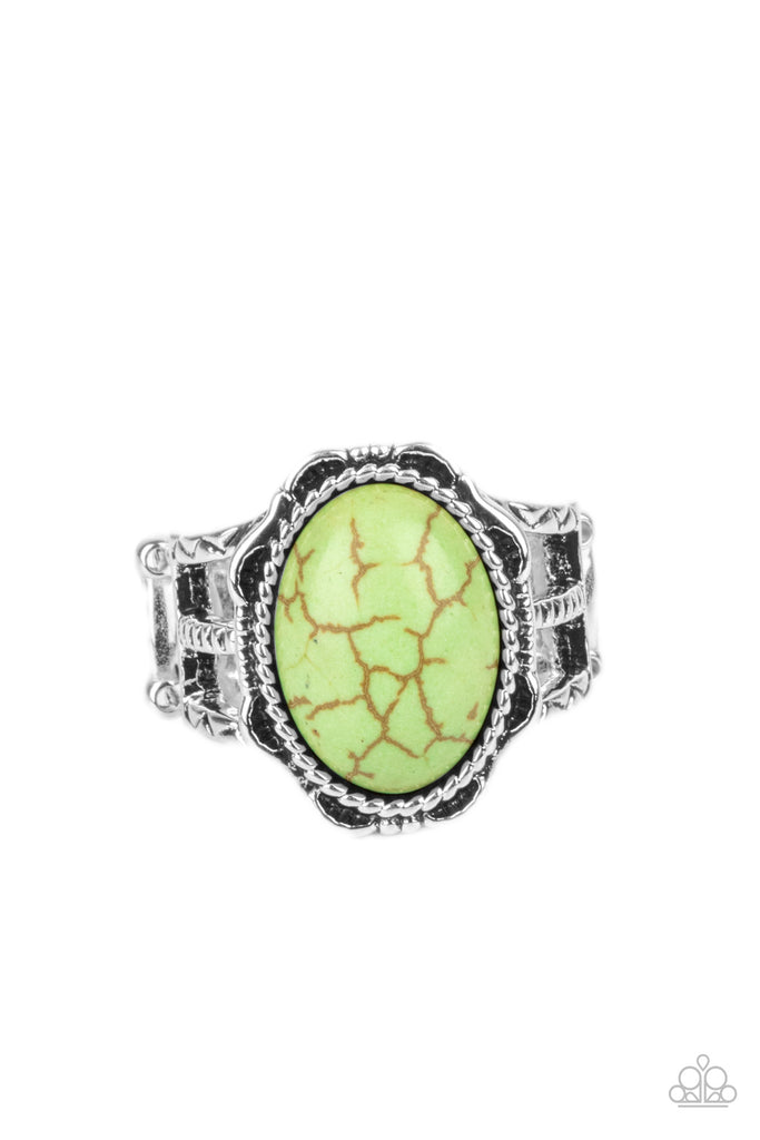 Flowering Dunes - Green Stone Ring-Paparazzi