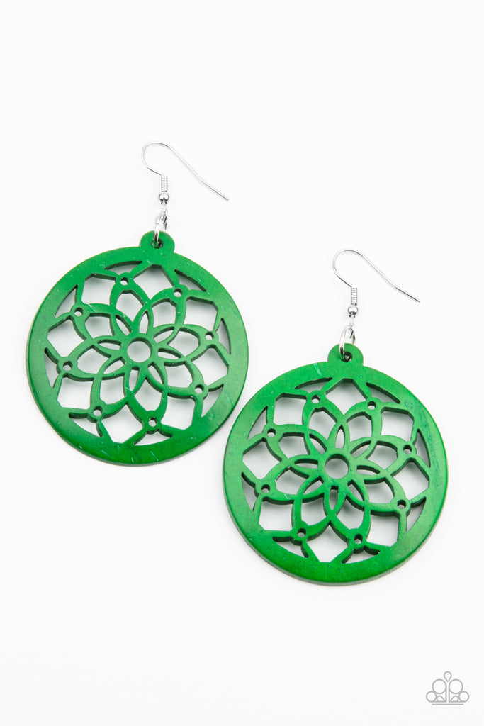 Mandala Meadow - Green Wood Earring-Paparazzi