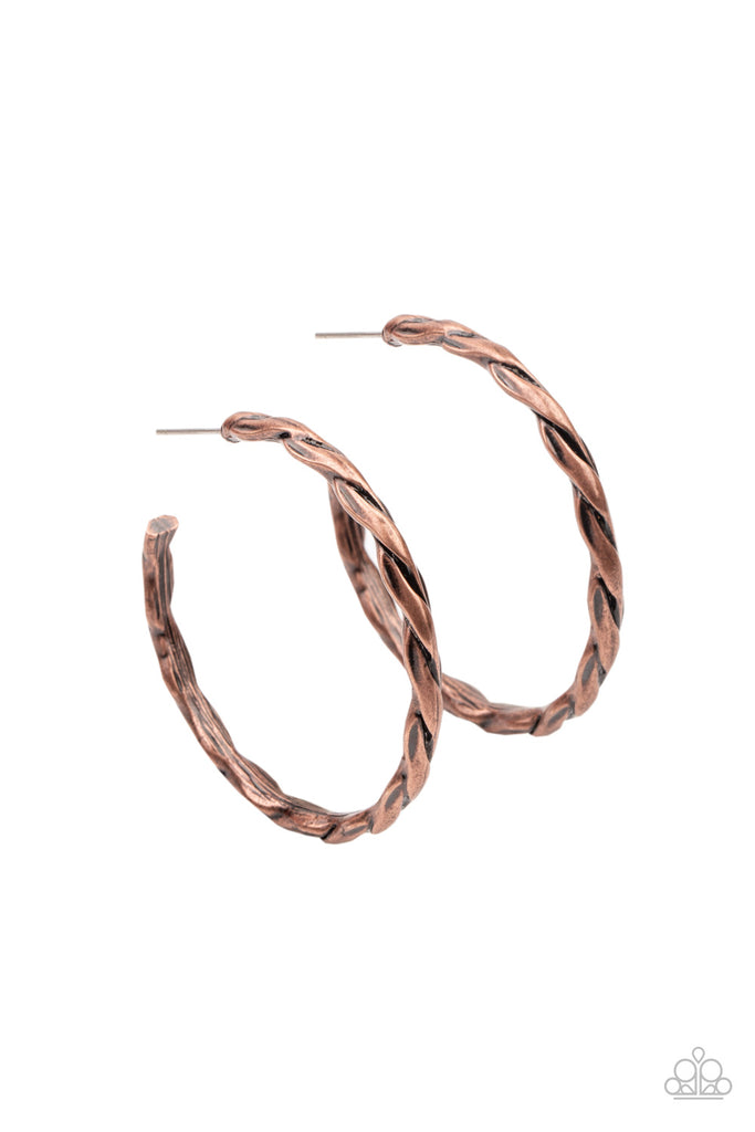 Don’t Get It Twisted - Copper Hoop Earring-Paparazzi - The Sassy Sparkle