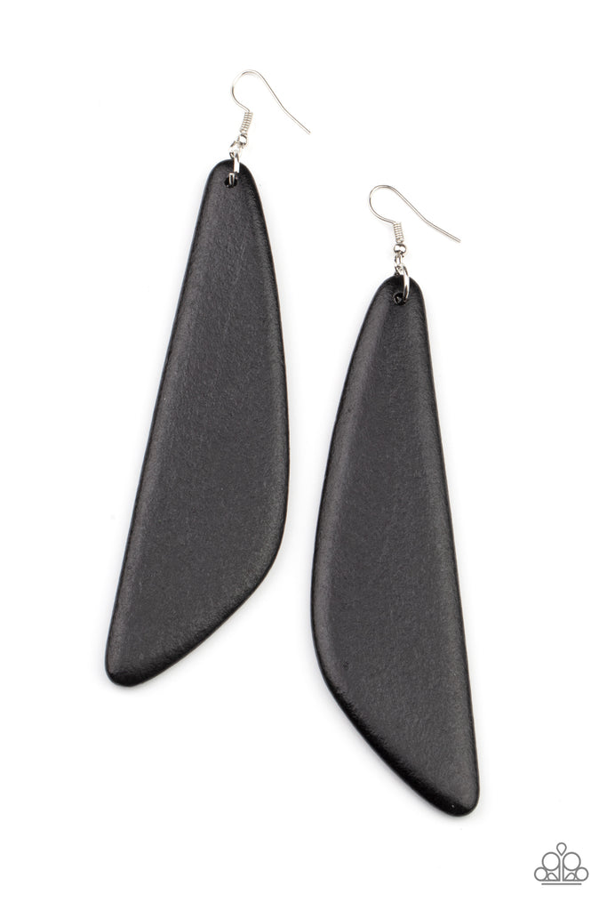 Scuba Dream - Black Wood Earring-Paparazzi